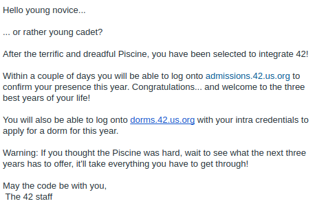 Screenshot of the acceptance email